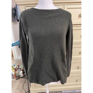 J Jill Olive Green‎ Textured Knit Long Sleeve Boat Neck Sweater XS Preowned